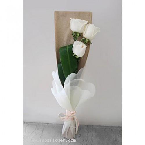a bouquet of 3 white roses we only use long stemmed white roses