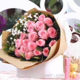 A Bouquet of 19 Pink Roses