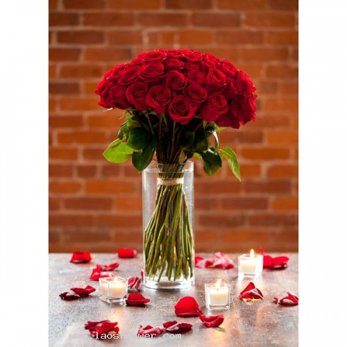 A Vase Of 50 Long Stemmed Red Roses The Color Of Roses Can Be