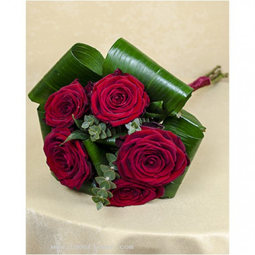 Five Roses with Aspidistra Leaves Bouquet